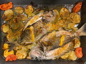 Sards al forn amb patates, recepta
